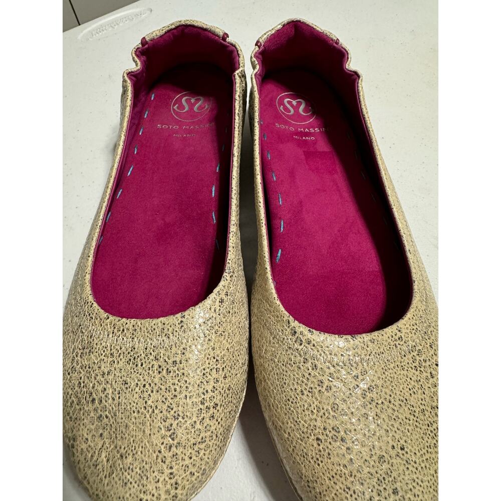 Soto Massini Milano Shimmering Vanilla Pebbled Ballet Flats Size 7 - Picture 3 of 13